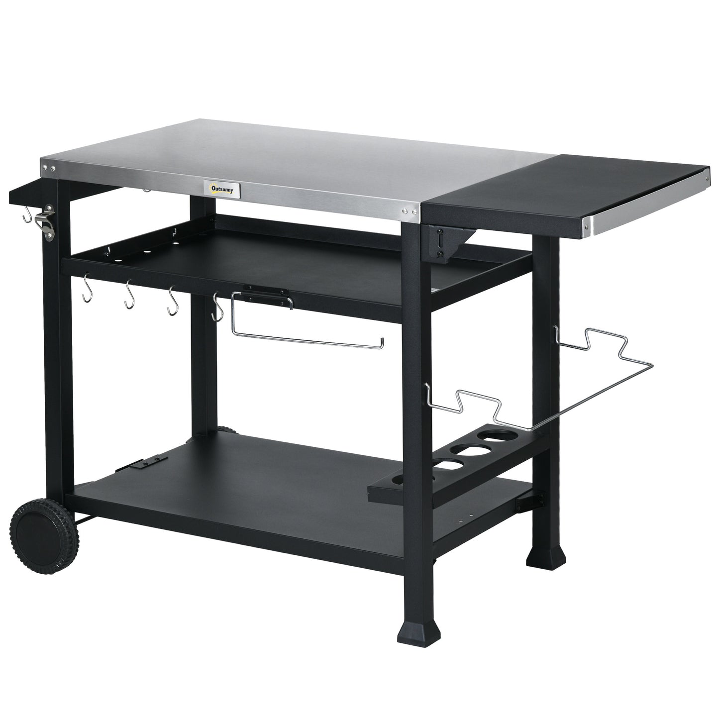 3-Shelf Grill Cart with Foldable Side Table & Stainless Steel Top