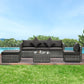 6 Pieces Outdoor PE Rattan Wicker Patio Furniture Sofa Set with Thick Cushions, Deluxe Garden Sectional Couch with Glass Top Table, Mixed Grey and Dark Grey