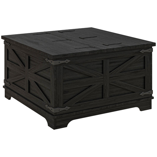 Farmhouse Square Coffee Table with Hidden Storage - Black