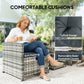 Wicker Patio Chairs with Ottomans, 2-Tier Glass Coffee Table and Cushions, 5 Pcs Patio Furniture Set, Grey