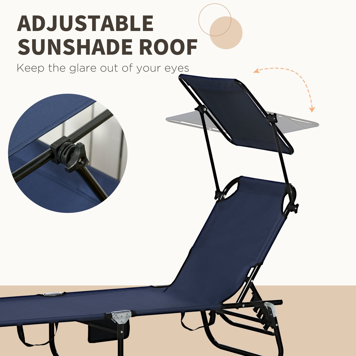 2 Piece Folding Outdoor Chaise Lounges, Pool Tanning Chairs with Reclining Back, Sunshade for Beach, Patio, Dark Grey