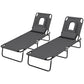 Folding Lounge Chair Set of 2, Reclining Beach Tanning Chair with Face Hole, Pillow, 4-Position Adjustable Flat Sun Lounger, Steel Frame for Outdoor Patio Pool, Green