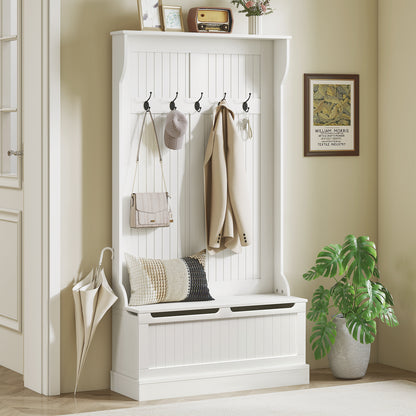 3-in-1 Hall Tree with Shoe Storage Bench - White