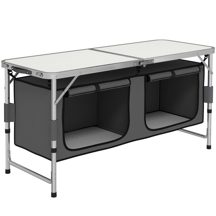 Height-Adjustable Folding Picnic Table with Storage Organizer