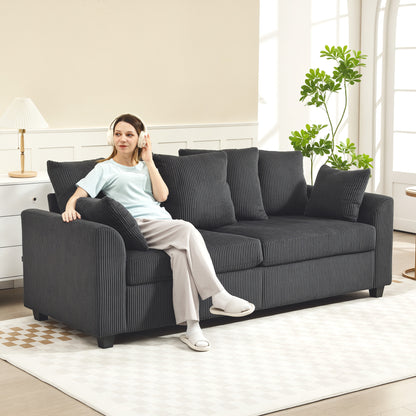 3-Seater Corduroy Sofa with Curved Armrests