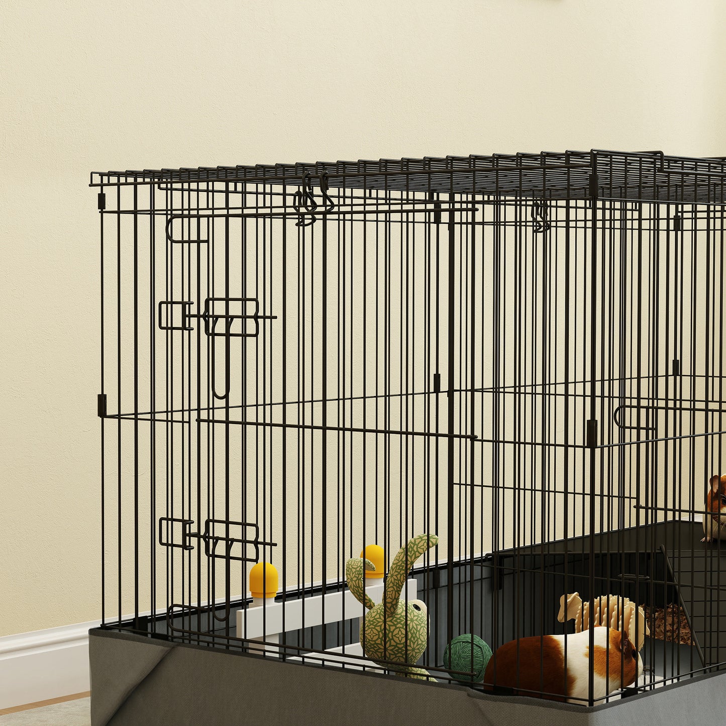 Guinea Pig Cage with Removable Top, 2 Separate Area, Waterproof Bottom Liner, Ramp, Perch, for Rabbits, Hedgehogs
