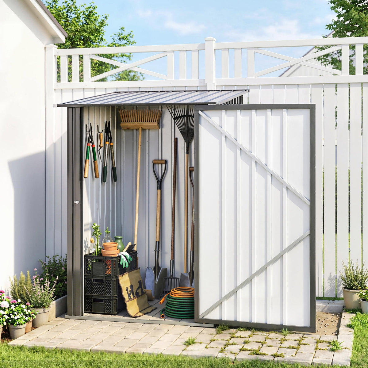 Garden Tool Storage Shed, Small Steel Shed with Lockable Door for Garden & Patio, Galvanized Steel Construction, Dark Gray