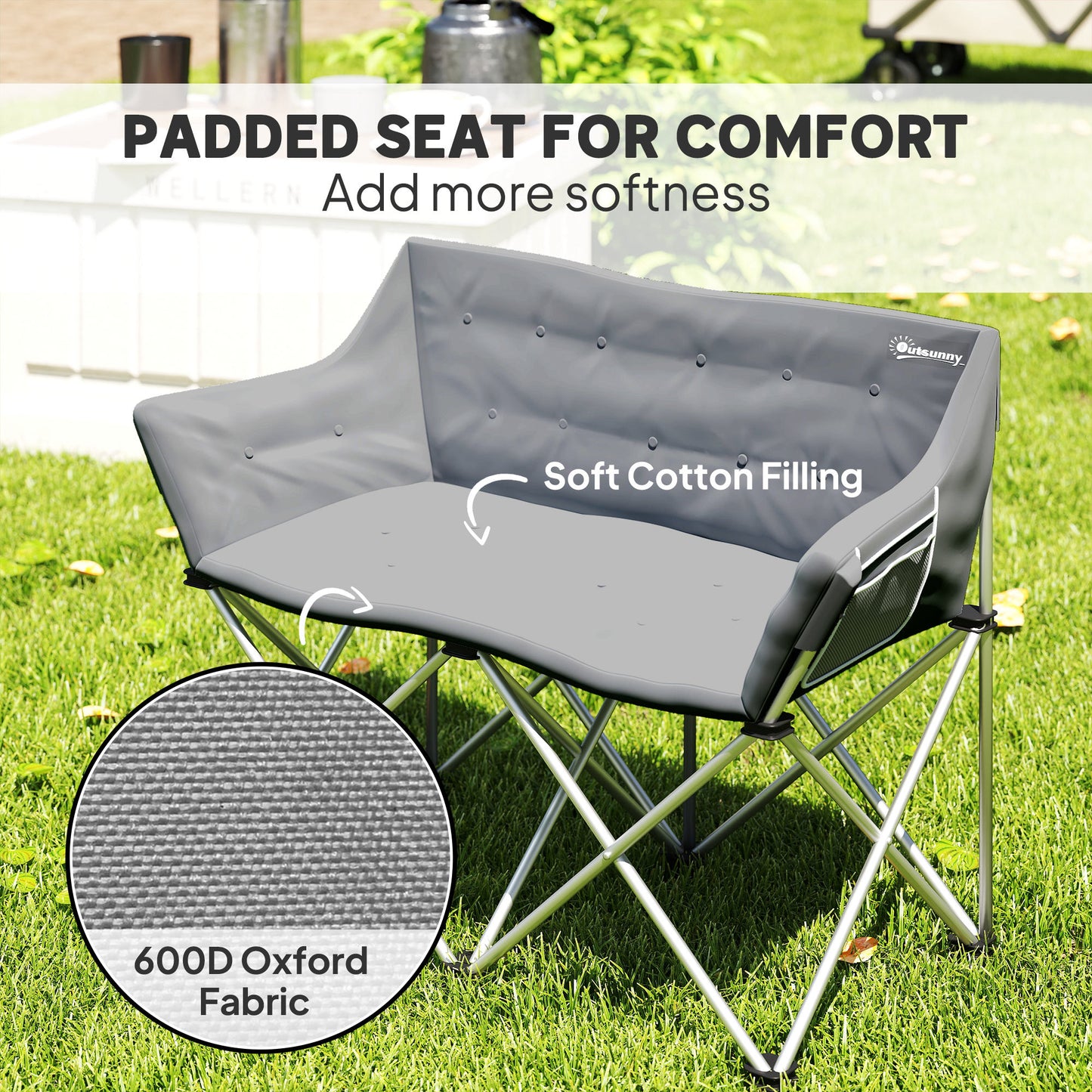 Double Camping Chair, Oversized Camping Loveseat for Adults, Heavy Duty Folding Camp Chair, Support 529 lbs