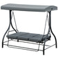 Convertible Patio Swing Bed with Canopy and Cushions, 3 Seater Porch Swing for Outdoor, Backyard, Garden, Beige