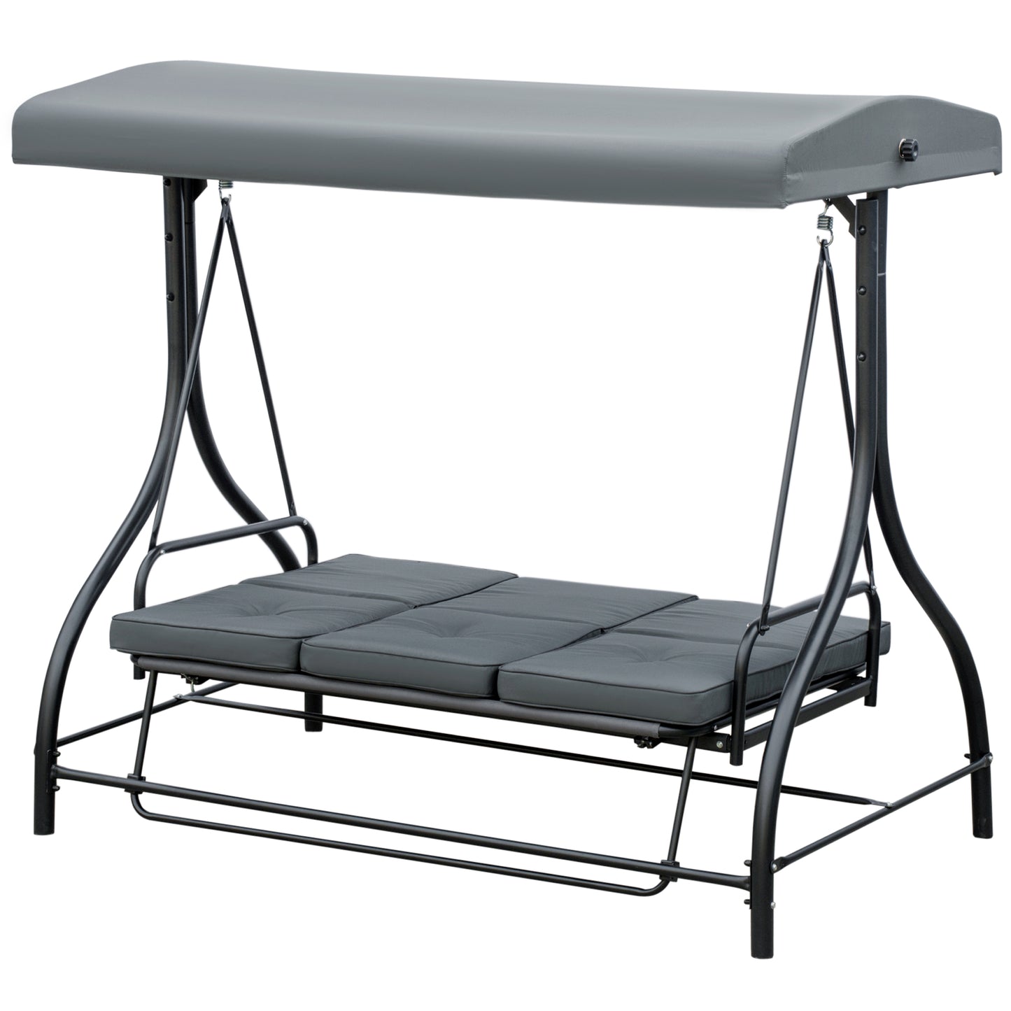 Convertible Patio Swing Bed with Canopy and Cushions, 3 Seater Porch Swing for Outdoor, Backyard, Garden, Beige