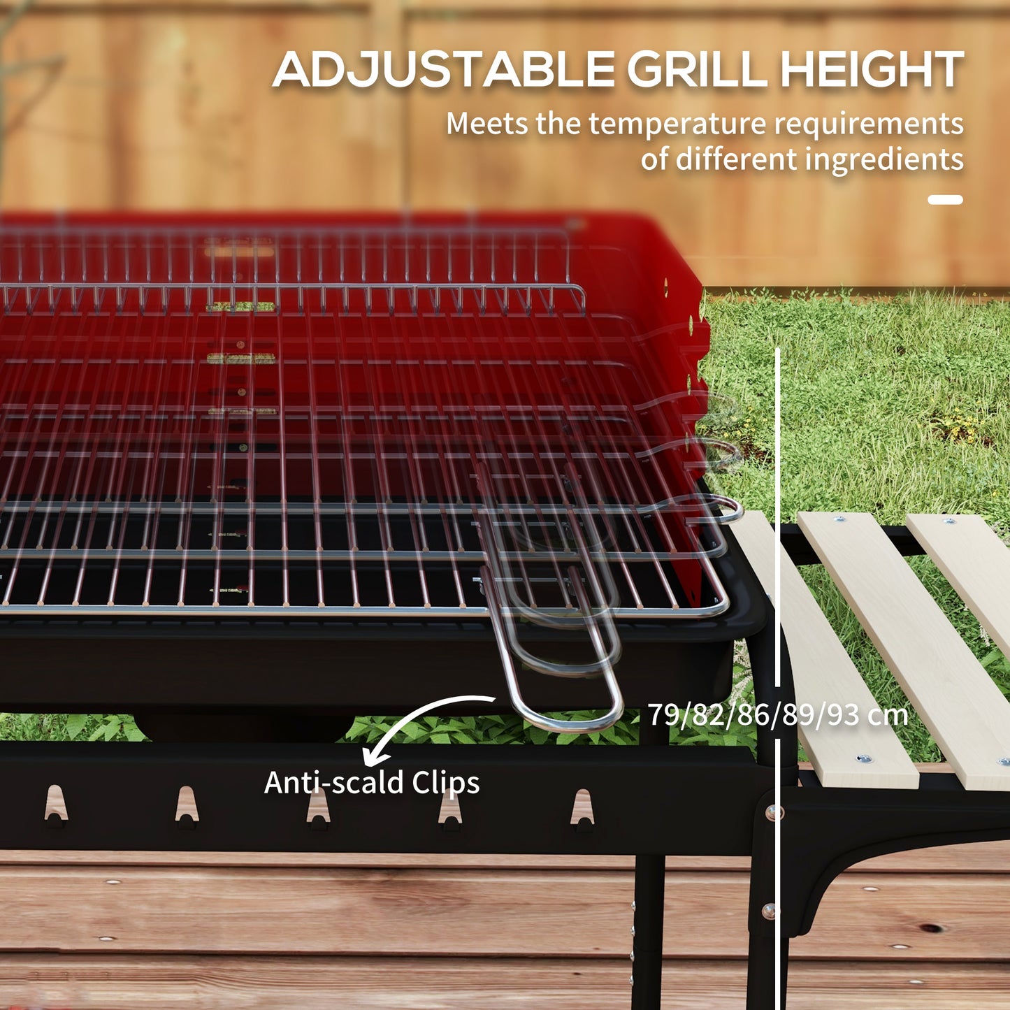 Charcoal Barbecue Grill with Adjustable Grill Height, Portable BBQ Trolley with Ash Catcher and Wheels, Red