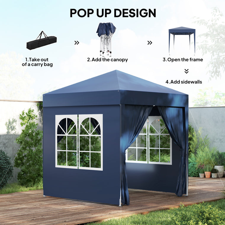 6.6' x 6.6' Blue Pop-Up Gazebo with Sidewalls & Carry Bag