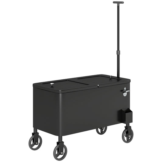 80-Qt Outdoor Patio Cooler Cart, Rolling Ice Chest with Adjustable Handle, Wheels, Bottle Opener, Drainage, Outdoor Beverage Cooler Bar Cart for Party BBQ Camping, Black