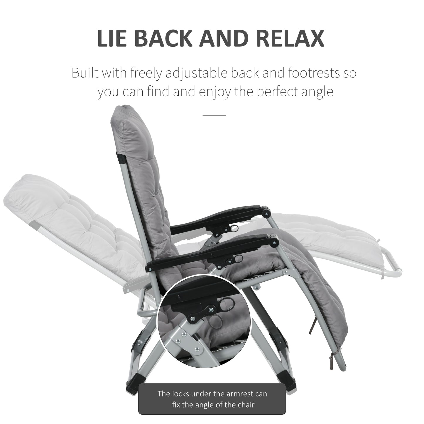 Folding Garden Chairs Set of 2, Reclining Zero Gravity Chair, Sun Lounger with Cushion and Headrest, Khaki