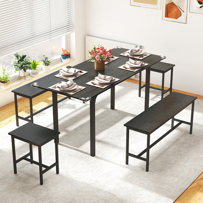 5-Piece Extendable Dining Set for 4-6 - Black
