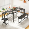 Extendable Dining Table Set, 5-Piece Dining Set for 4-6 with 2 Benches and 2 Stools for Small Spaces, Black