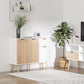 35" Sideboard Storage Cabinet with Drawer, White and Nature Wood