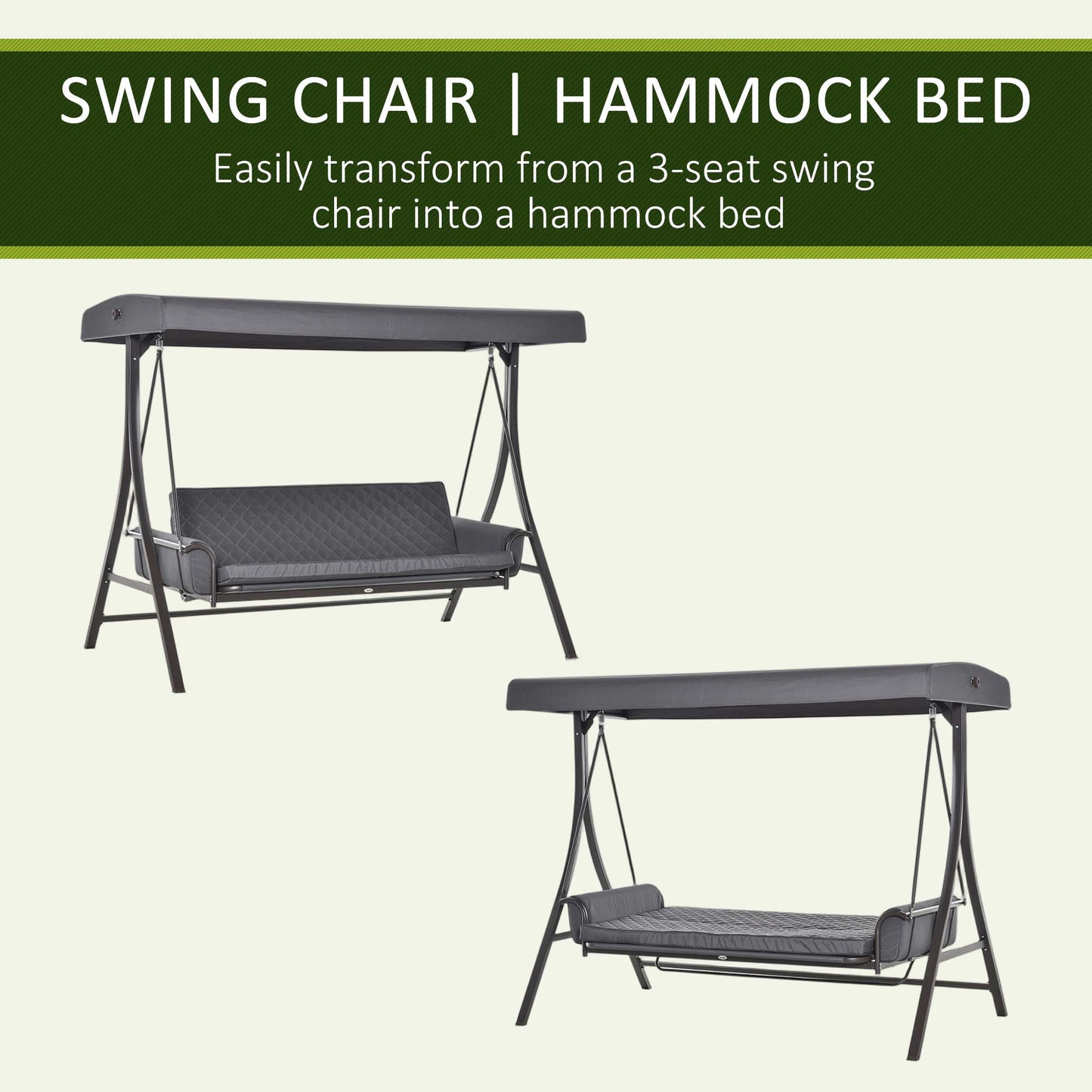 3 Person Porch Swing Bed, 2-in-1 Convertible Outdoor Patio Swing Chair Bench Hammock with Adjustable Canopy, Cushions, Pillows for Porch and Backyard, Red