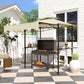 8' x 7.6' Grill Gazebo, Double Tiered Barbecue Grill Gazebo Shelter w/ Side Awning, 2 Side Shelves, 6 Hooks, Beige