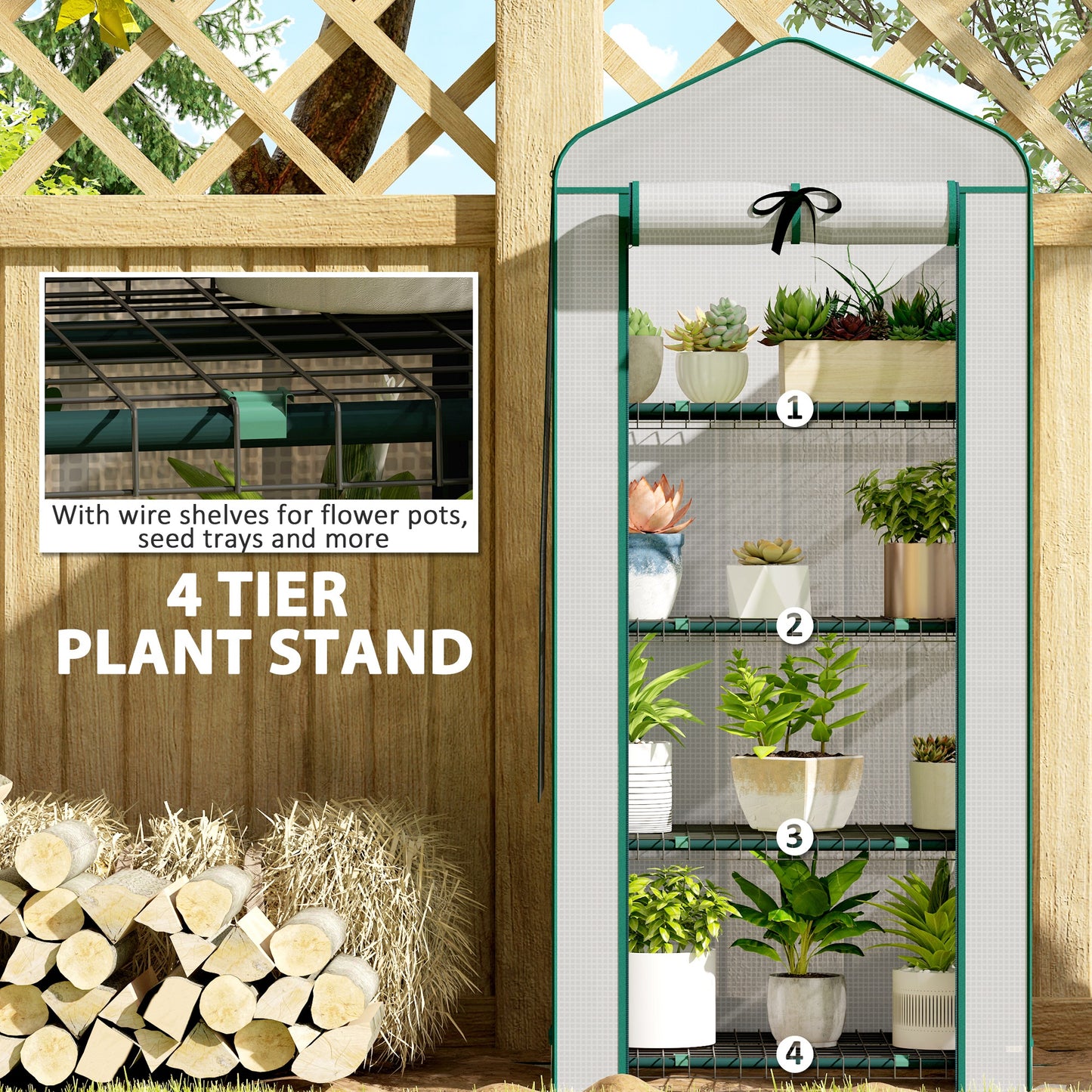 Mini Greenhouse with Screen Roof, Portable Small Greenhouse with Roll-Up Zipper Door