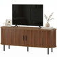 TV Stand for TVs up to 60", Modern Entertainment Center with Curved Sliding Doors, Walnut Brown