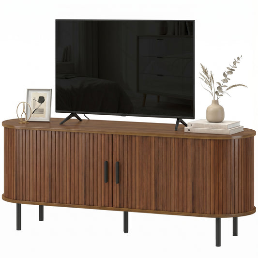 60" TV Stand with Curved Sliding Doors - Walnut Brown