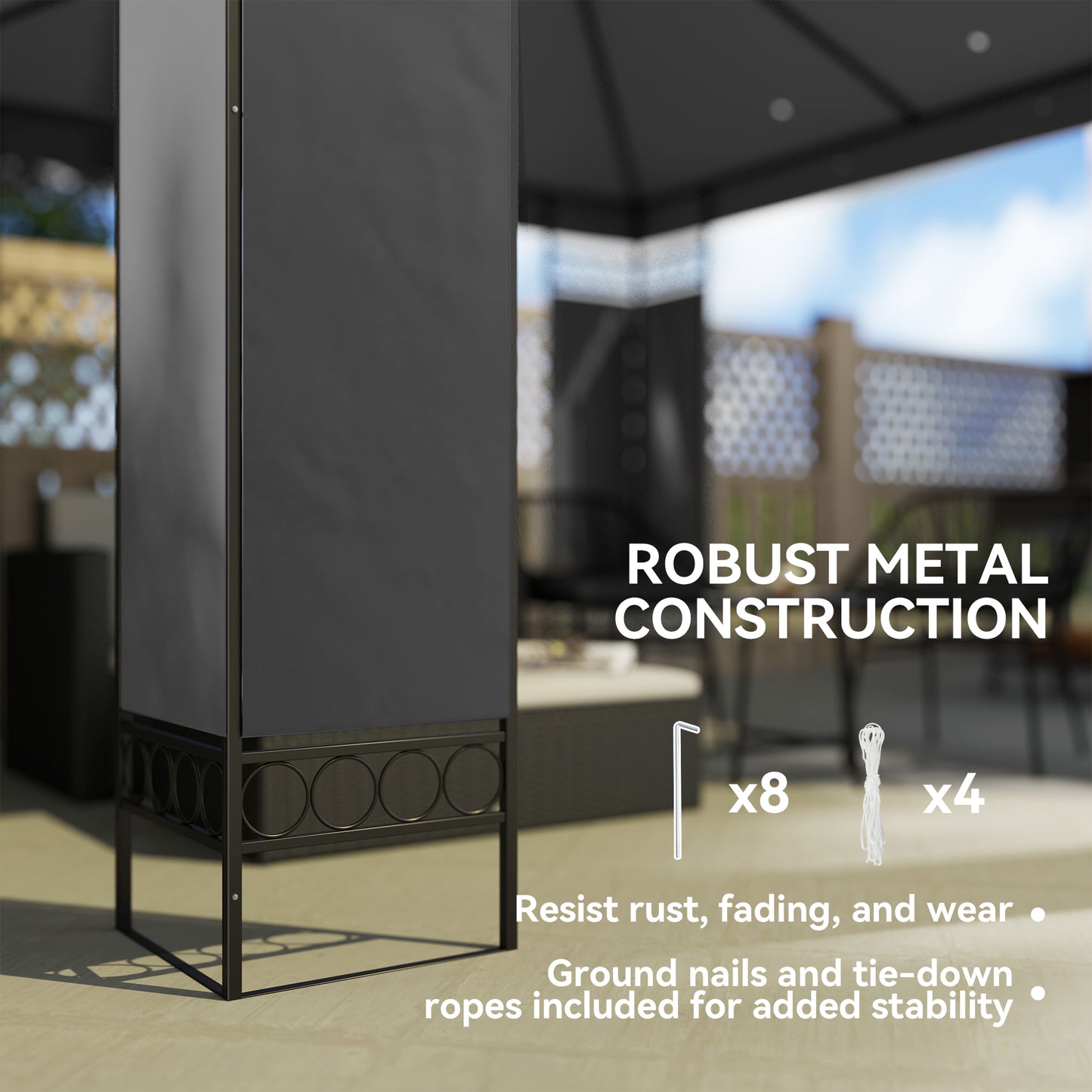 10 x 10 FT Canopy Gazebo, Double Roof Patio Gazebo with Screen Panels and Metal Frame for Deck, Backyard, Dark Grey