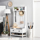 Coat Rack Shoe Bench, Hall Tree with Bench and Shoe Storage, Entryway Bench with 4 Hooks, 2 Drawers, 2 Shelves, White