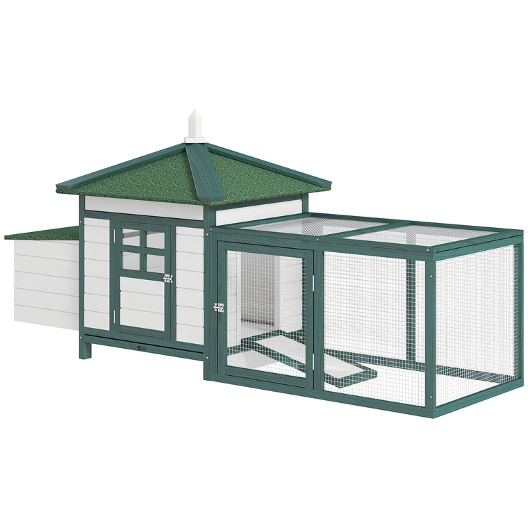 77" Green Chicken Coop with Nesting Box & Run