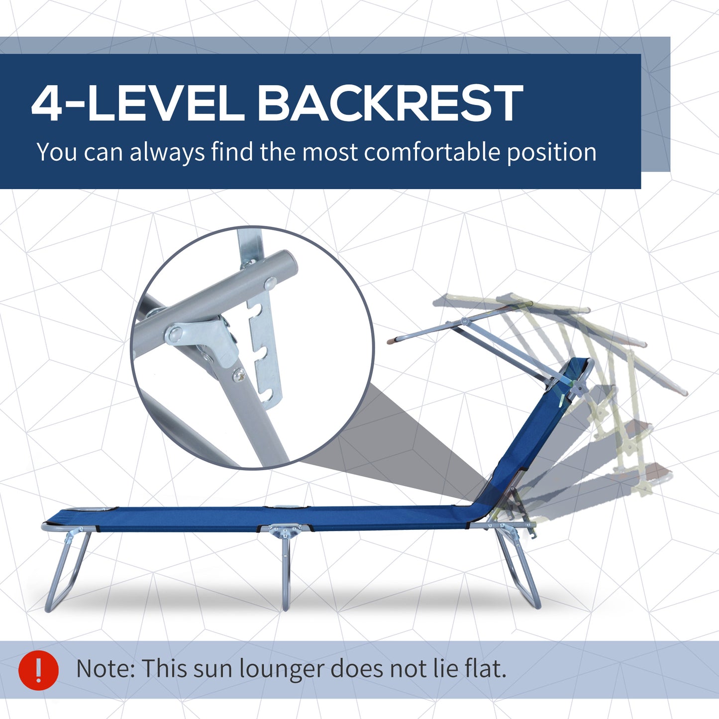 Outdoor Lounge Chair, Adjustable Folding Chaise Lounge, Tanning Chair with Sun Shade for Beach, Camping, Hiking, Backyard, Light Grey