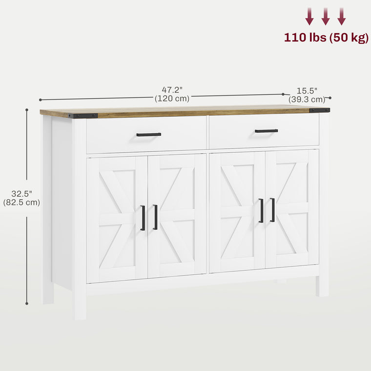 Farmhouse Sideboard Buffet Cabinet with Drawers - White