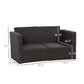 2 Pieces Patio Furniture Set Outdoor Loveseat Wicker Corner Sofa Set Outdoor Freely Combination PE Rattan Furniture, W/ Curved Armrests & Padded Cushion for Balcony, Garden, Lawn, Dark Blue