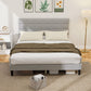 Queen Size Bed Frame with Upholstered Headboard, Modern Platform Bed Frame with Wood Slats, 1100 lbs Capacity, Grey
