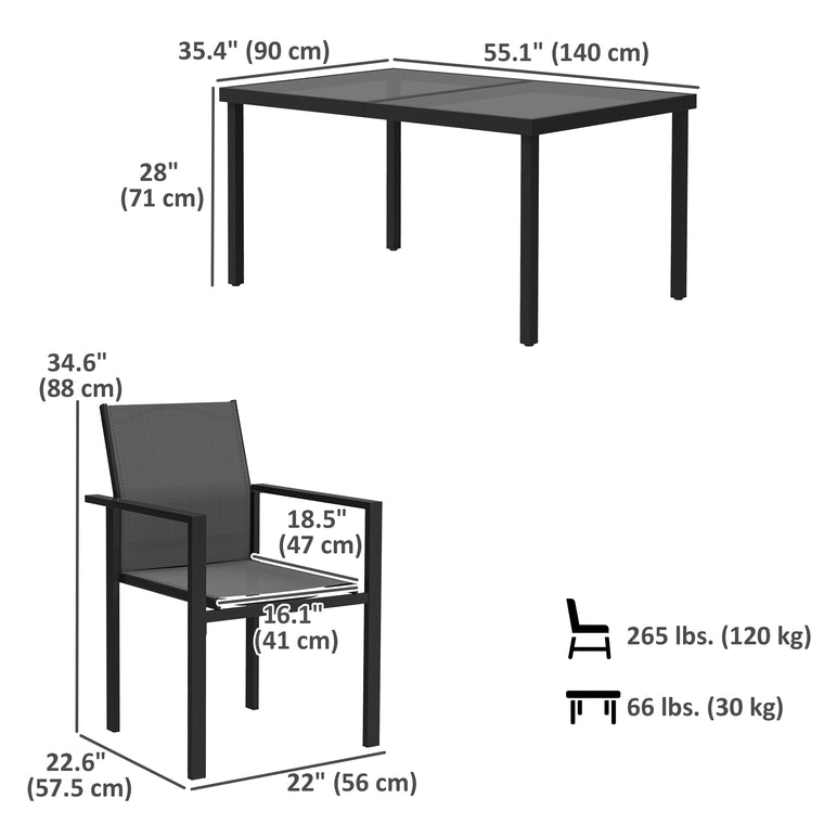 5-Piece Dining Set with Stackable Chairs and Glass Top