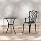 3 Pieces Patio Bistro Set, Cast Aluminum Outdoor Conversation Furniture Set, Coffee Table with Umbrella Hole, 2 Armchairs, Brown