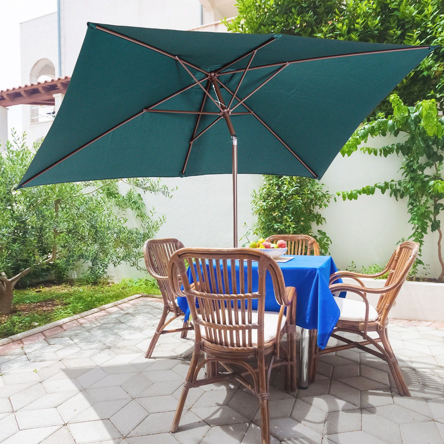 6.5x10ft Rectangle Aluminum Tilt Patio Umbrella Garden Market Parasol Outdoor Sunshade Canopy with Crank(Green)