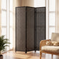 Folding Privacy Screen, 3 Panel Room Divider, Freestanding Partition with Handwoven Bamboo and Pine Wood Frame, Black