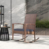 Outdoor PE Rattan Rocking Chair, Garden Glider Rocking Chair, Wicker Patio Chair Set with Armrest and Cushion, Dark Blue