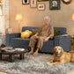 Three Seater Sofa, Fabric 3 Seater Couch with Spring Cushion and Cup Holders for Living Room, Bedroom, Dark Grey