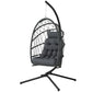 Hanging Egg Chair with Stand, Foldable Wicker Rattan Swing Chair with Thick Cushion and Safety Rope, Grey