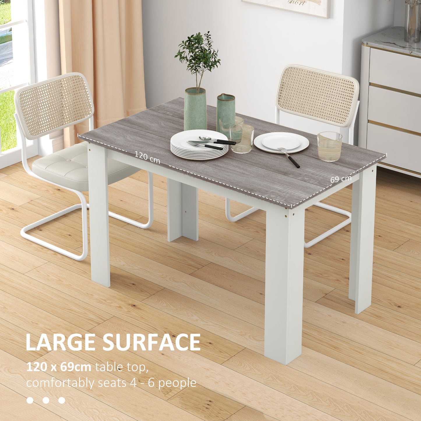 47" Kitchen Table for 4-6 People, Dining Table with Wood Effect for Dining Room, Grey