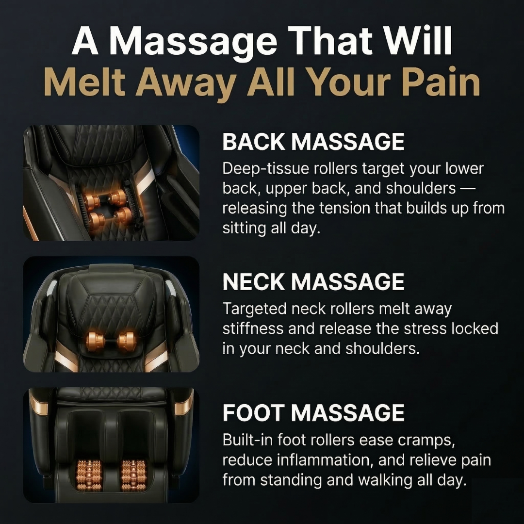 Bliss Pro massage chair deep tissue roller features for back, neck, and foot massage zones