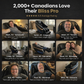 Promotional image of a massage chair with customer testimonials and ratings.