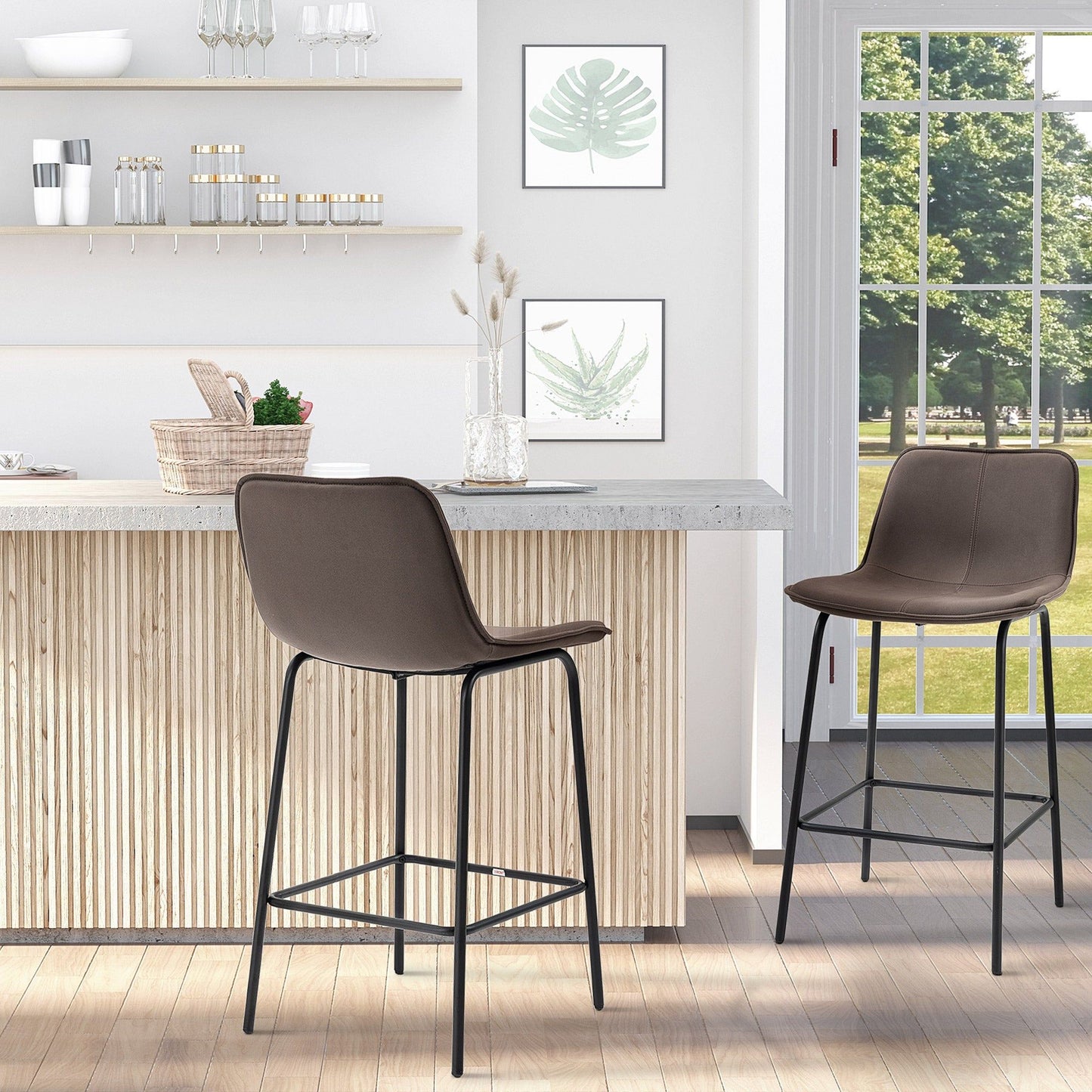 Upholstered Counter Height Bar Stools Set of 2 - Coffee