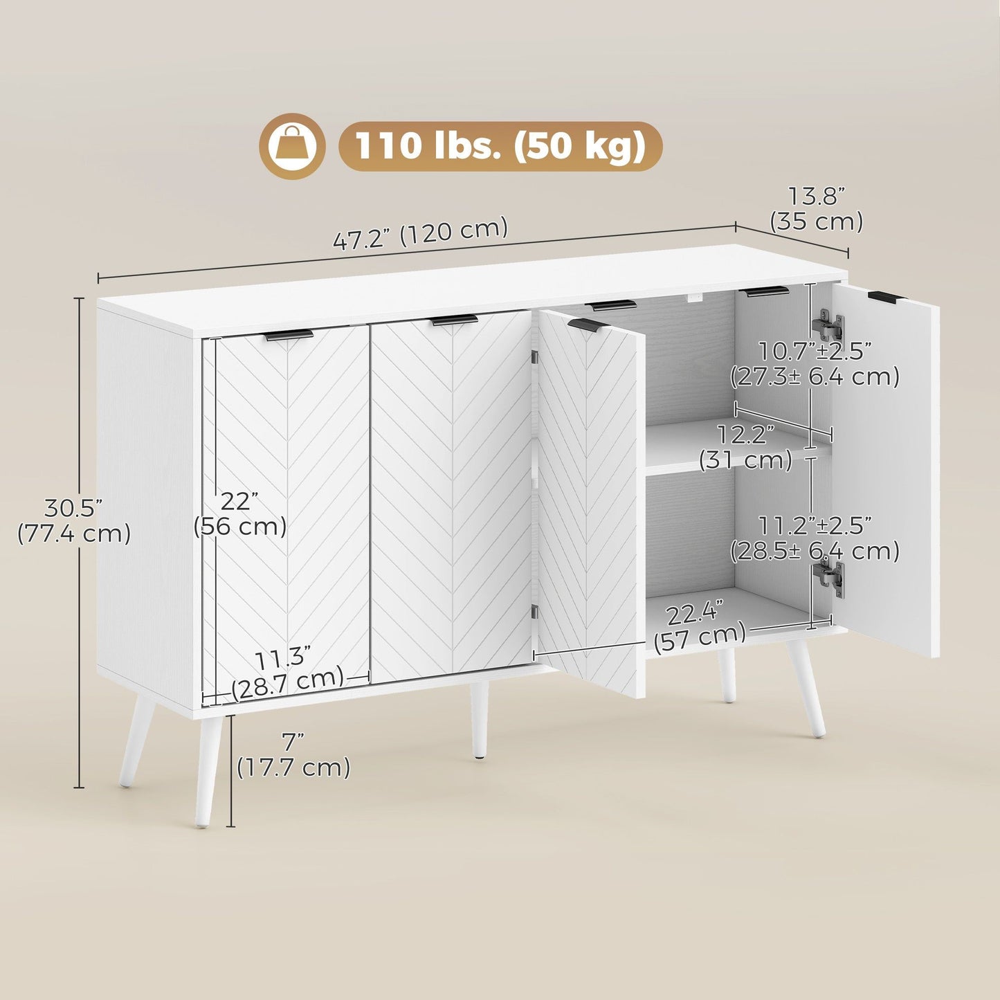 Sideboard Buffet Cabinet with 4 Doors - White