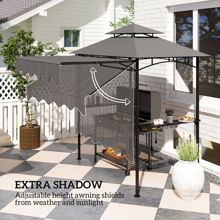 8' x 7.6' Dark Grey Grill Gazebo with Double Tiered Roof