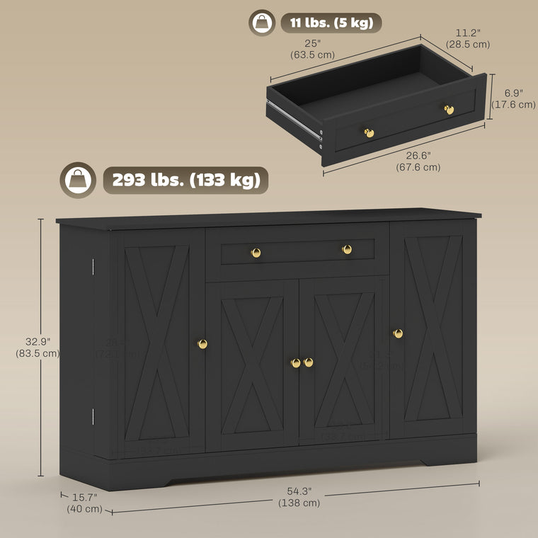 Farmhouse Sideboard with Barn Doors and Drawer