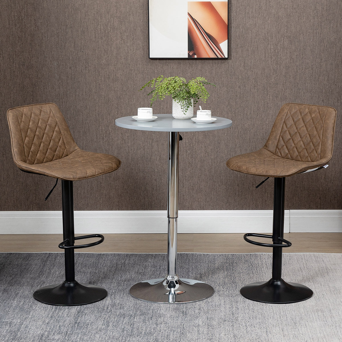 Bar Stools Set of 2, Swivel Counter Height Barstools with Back, Footrest, Adjustable Height, Dark Brown