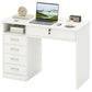 Home Office Desk with Storage, Computer Desk with Lockable Drawer and Open Compartment, White