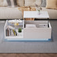 Lift-Up Coffee Table with App-Controlled LED Light and Half Glass Top, Modern Center Table for Living Room, 39.5" L x 19.5" W x 13" H, White